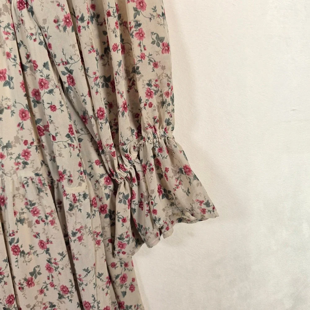 &merci Maxi Dress Womens L Tiered Floral Cottagecore Boho Prairie Romantic Smock